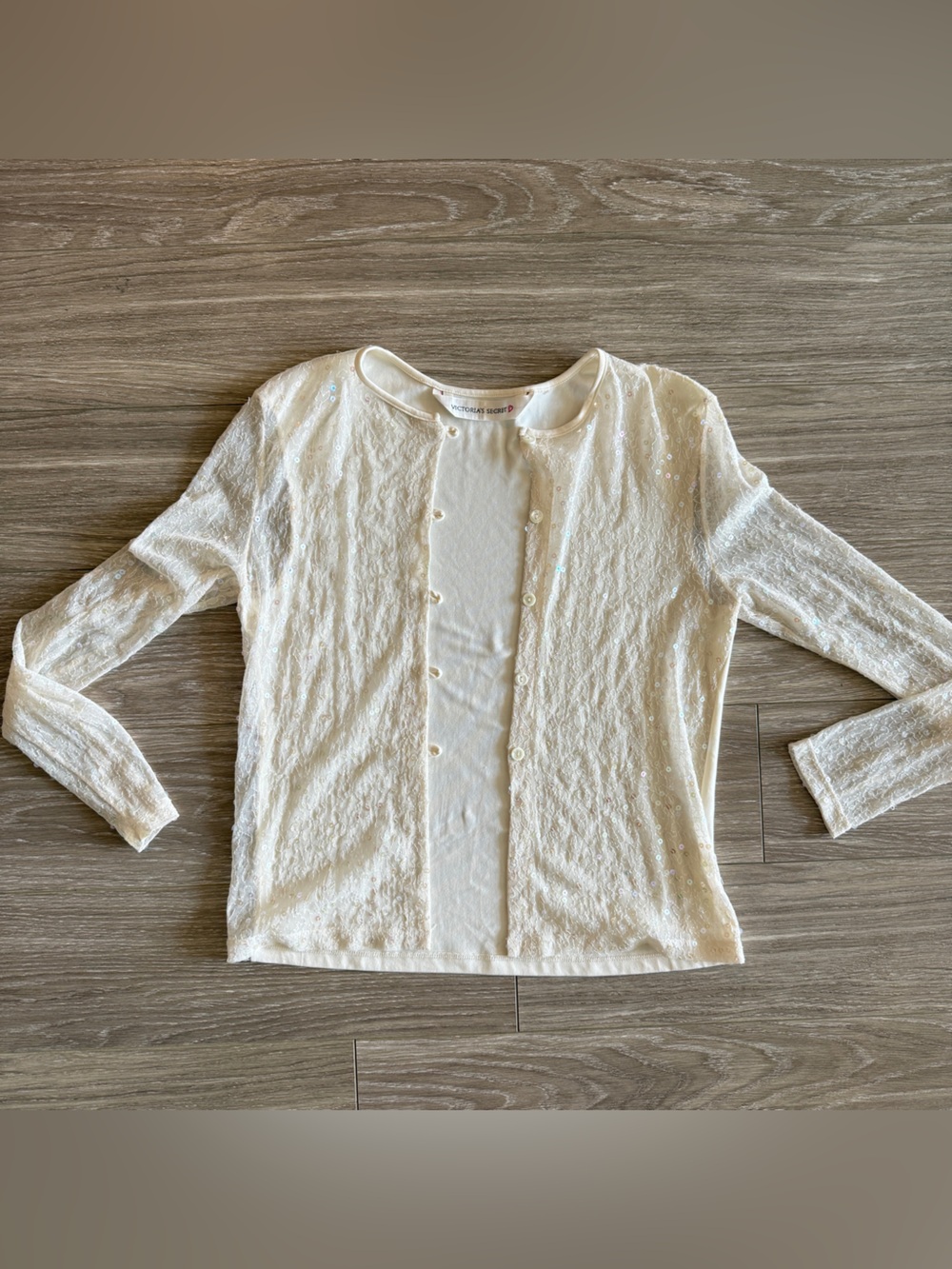 Victoria's Secret Vintage 90s Sequin Sheer Cardigan Ivory Small Y2K - Picture 3 of 6